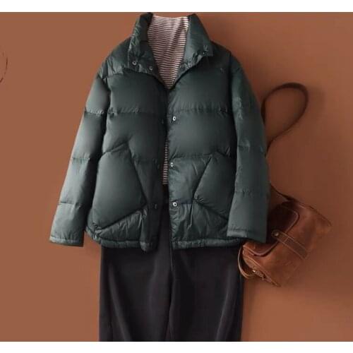 The new stand-up Collar 90 White Duck Down short Down Jacket Womens Winter 2021 Wear loose and thin all-match outer solid color