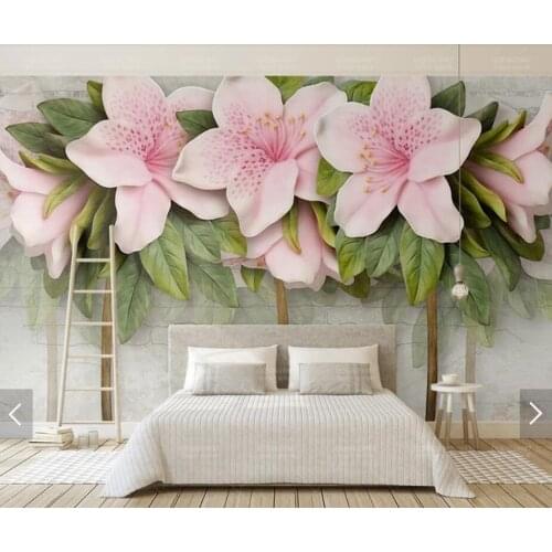 Pink Lily Flower Mural Wall Papers for Walls 3 D Mural Wallpaper for Bedroom TV Backdrop Photo Wallpaper Contact Paper Floral