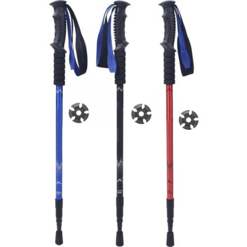 Three Sections Walking Sticks Aluminium Alloy Climbing Alpenstock Internal Lock Telescopic Trekking Pole with Tungsten Rod Tip
