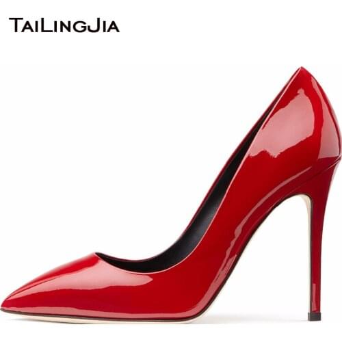 Sexy Women Red High Heels 2020 Shiny Black Stiletto Gold Patent Leather Ladies Basic Pumps Pointy Metallic Silver Court Shoes