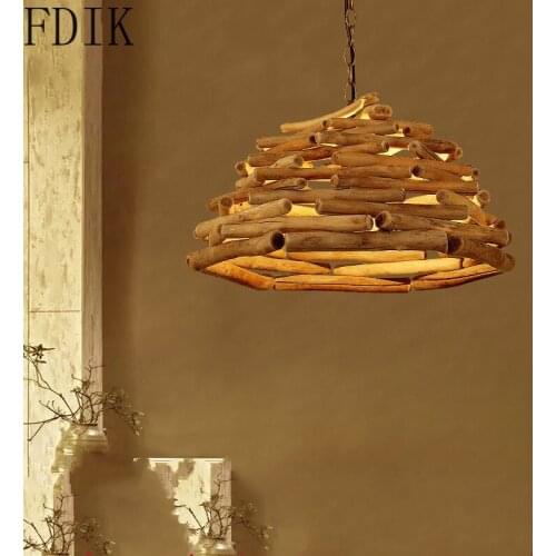 Vintage Wood Pendant Lights Chinese Style Hotel Loft HangLamp Retro Metal Led Hanging Lamp Industrial Decor Suspension Luminaire