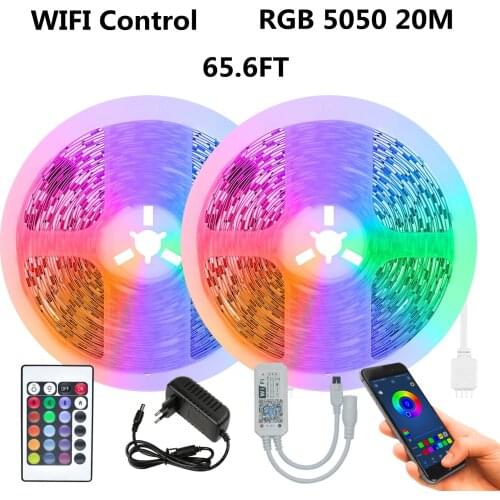 Wifi 24 Key Waterproof RGB 5050 Eu Plug Smart 65.6 Ft Ahout 20M Eenvoudig Te Installeren Geschikt Voor Familie Kamer Decoratie
