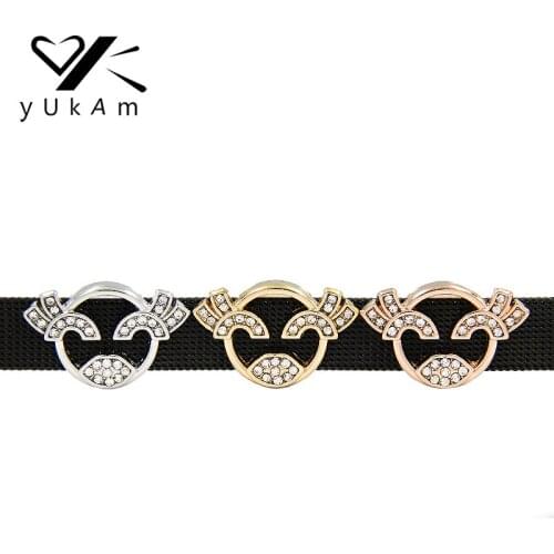 YUKAM Jewelry Cute Crystal Women Girls Smiling Smiley Face Slide Charms Keeper for Stainless Steel Mesh Keeper Bracelets Making