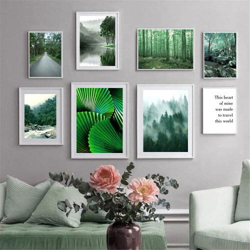 Green Plant Art Canvas Print Lake Forest Landscape Poster Sunshine Stream Wall Painting Pictures Nordic Living Room Home Decor