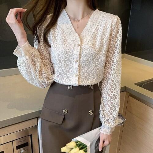 Long Sleeve Top Women Shirts Blouses V Neck Lantern Sleeve Shirt Spring Womens Tops and Blouses