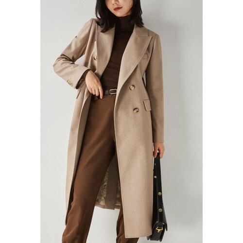 Female Windbreaker Long Autumn Suit Collar Camel Windbreaker Casual Commuting Solid Color Commuting Straight Anti-wrinkle Jacket