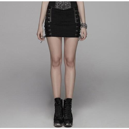 PUNK RAVE Women Punk Metal Half Skirt Elastic Fabric Lace-up Slim Fit Mini Personality Streetwear Party Harajuku Women Skirt