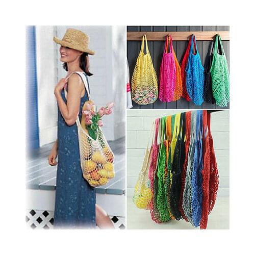 1PC Portable Reusable Drawstring Shopping Grocery Cotton Storage Bag Hand Tote Net Mesh Net Woven String Ecology Market Handbag