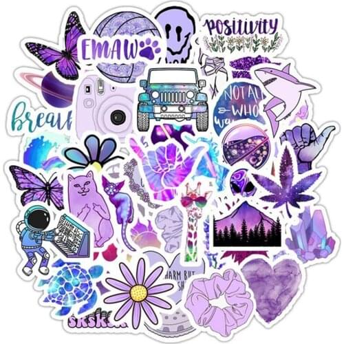 10/30/50PCS Cartoon Small Fresh Purple Plant Graffiti Stickers Scooter Notebook Waterproof Guitar Decoration Toys Wholesale