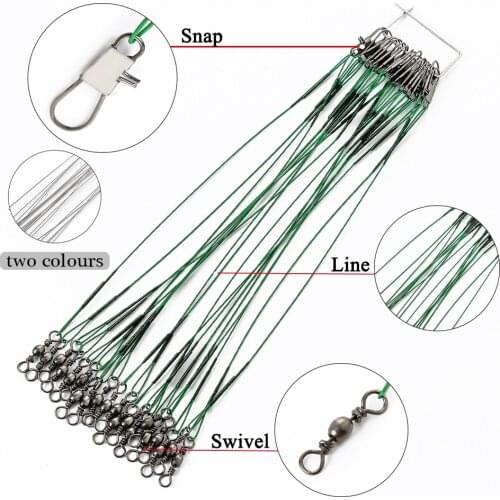 10pcs/lot 2 Color 15cm/20cm/25cm Anti Bite Steel Fishing Line Steel Wire Leader With Swivel Accessory Olta Lead Core Leash