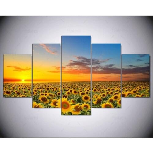 5 panel Modern Golden sunflowers hd Art print canvas art wall framed paintings for living room wall picture kn-87