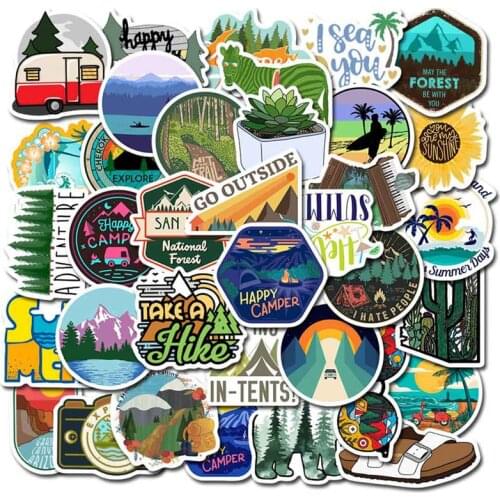 50 Pcs Camping Travel Stickers Wilderness Adventure Outdoor Landscape Waterproof Decal Sticker To DIY Laptop Suitcase Motor Car