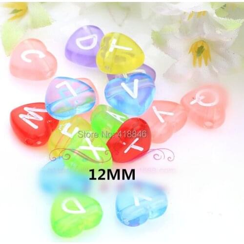 Free Shipping 1200pcs/lot 12mm Love Heart Shape Transparent Mixed Colors Acrylic Alphabet Letter Beads Fit For Diy Name Bracelet