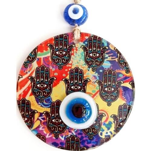Fatmas Blessed Hand Patterned 12 Piece Fusion Glass Handcrafted Evil Eye Beads Wall Ornament smart design custom home decor