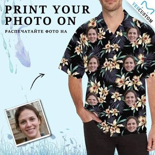 YesCustom T-Shirt Custom Lily Flower Face Photo Cardigan Beach Tee Printed Oversize Party Hawaiian Shirt Floral Blouses Tops