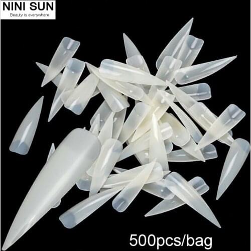 Wholesale 500pcs Natural/Beige French Stiletto Acrylic Artificial False Nail Tips Half Cover Salon Fake Nail Art Tips Makeup DIY