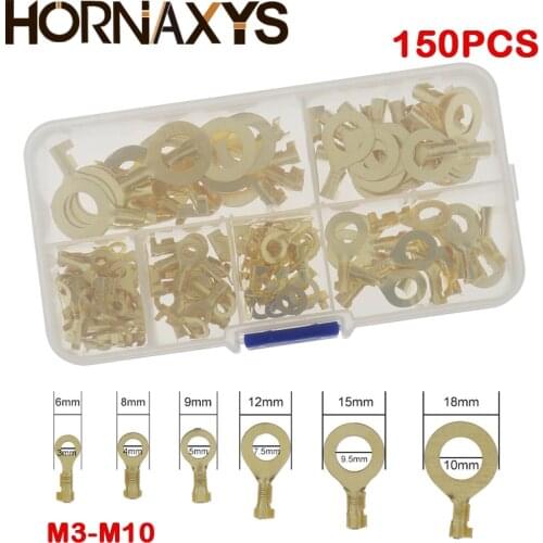 150PCS M3/M4/M5/M6/M8/M10 Ring Lugs Ring Eyes Copper Crimp Terminals Cable Lug Wire Connector Non-insulated Diy Assortment Kit