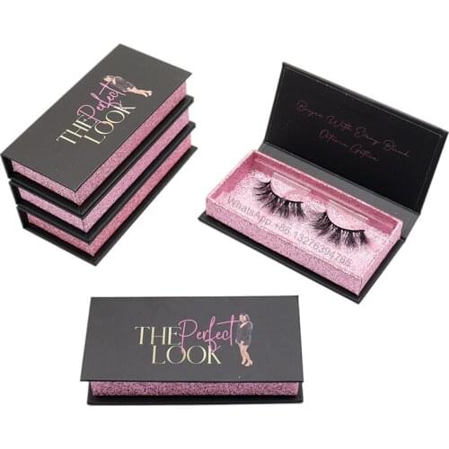 Eyelash Packaging Box Custom Logo Wholesale 100% Real Mink Lashes With Packaging Simple Black Pink Glitter Eyelash Storage Box