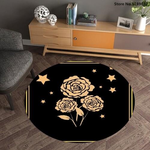 Round Carpet Entrance Doormat Home Hallway Door Mat Golden Rose Chain Retro Floor Mats for Bedroom 3D Printing Area Rugs Mats