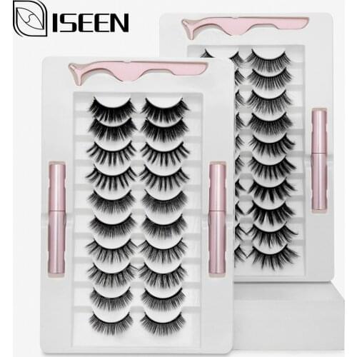 ISEEN 5/10 Pairs Magnetic Eyelashes Eyeliner 3D Natural False Eyelashes Magnetic Eyeliner&Tweezers Fake Lashes Makeup Sets