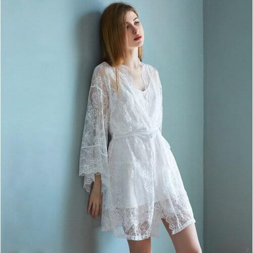 New Like Silk Sling Nightdress Sexy Lace Nightgown 2Pcs Sets Womens Housewear Pajamas Suit Mini Gowns Sleepwear Night Dress
