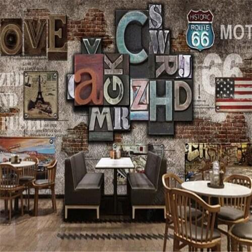 Nostalgic retro industrial style LOVE three-dimensional letter wallpaper bar KTV restaurant background wall mural wallpaper