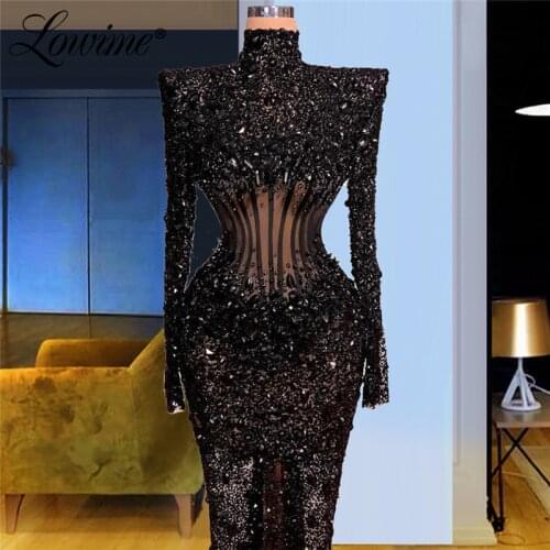 2021 Newest Dubai Design Heavy Beaded Formal Evening Gowns Black Kaftan Abaya Saudi Arabia Party Dresses Middle East Women Dress