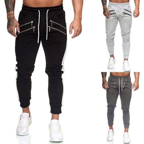 2021 New Spring Summer Fashion Casual Mens Stitching Zipper Pocket Tether Slim Jogger Men Pants