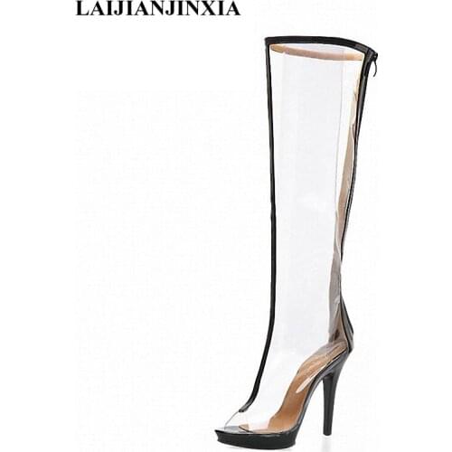 LAIJIANJINXIA New 13 cm Ultra High Heels Boots Womens Platform Boots Shoes 6 inch Sexy Knee High Heel Boots Dance Shoes