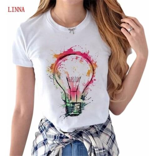 LINNA New arrivals in the summer of 2020Ladies fashion printed T-shirtsLadies creative light bulb designLadies T-shirts