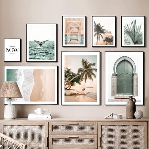 Palm Leaf Coconut Tree Beach Girl Whale Tail Fin Art Canvas Painting Nordic Posters And Prints Wall Pictures Living Room Decor