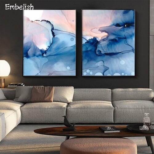 Nordic Style Blue And Pink Mixing Colors Ink Home Decor Posters For Living Room HD Print On Canvas Oil Paintings Wall Pictures