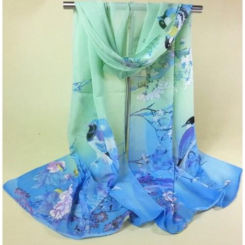 Birds Blossom Printing Chiffon Scarf Women Flower Beach Scarves Fashion Medium Shawl Cape Ladies Female Plant Scarfs Shawl Wraps