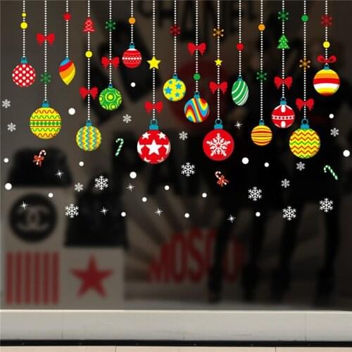 Colourful Balloons With Christmas Elements Wall Stickers For Office Shop Home Decoration Xmas Diy Festival Wall Decal Pvc Poster