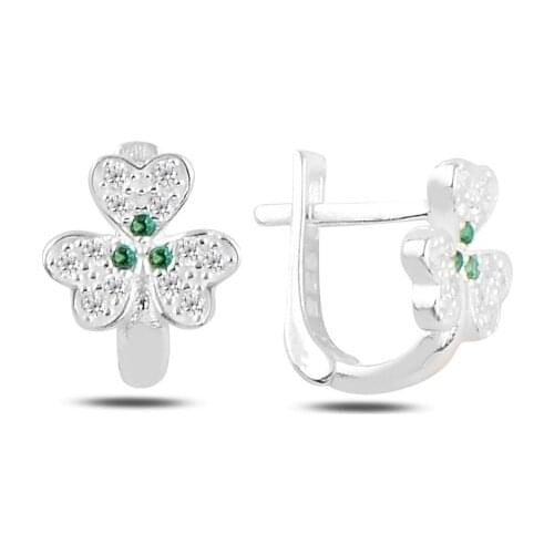 Silver 925 Sterling Clover Zircon Cubic Zirconia Child Tag