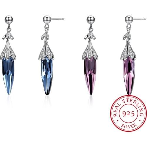 LEKANI Crystal Earring for Women 925 Sterling Sliver Chilli Shape Crystal Drop Earring Party Dangle Earring