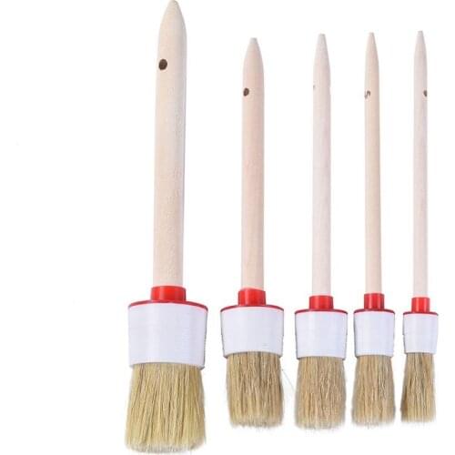 5pcs Car Cleaning Brush Natural Boar Hair Brusher Duster Dust Remover Auto Detail Tools Wheels Dashboard Car Dust Cleaner