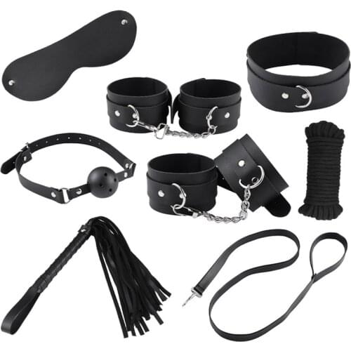 SMQING sex handcuffs whip collar shackles gag blindfold rope BDSM bondage set erotic adult sex toys for couples women sex tools