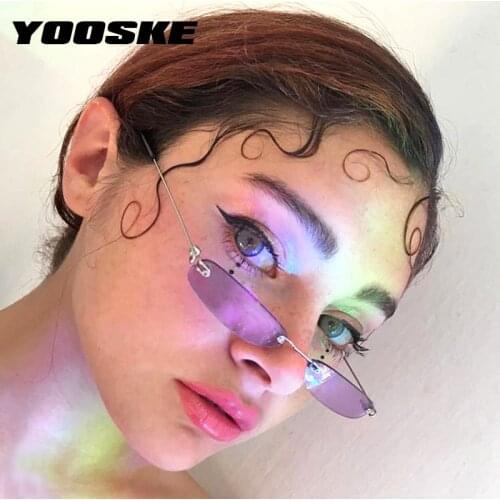 YOOSKE Women Tiny Rimless Sunglasses Men Vintage Rectangle Sun Glasses Retro Female Ultralight Eyewear Luxury Brand Designer