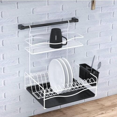 Dish Drying Rack with Drainboard Drainer Kitchen Light Duty Countertop Utensil Organizer Storage for Home Wall Mounted Bowl Rack