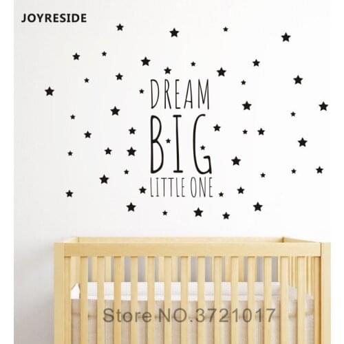 JOYRESIDE Dream Big Little One Night Sleep Wall Decal Vinyl Sticker Stars Decor Nursery Kids Babys Boy Room Bedroom Quote YMX14