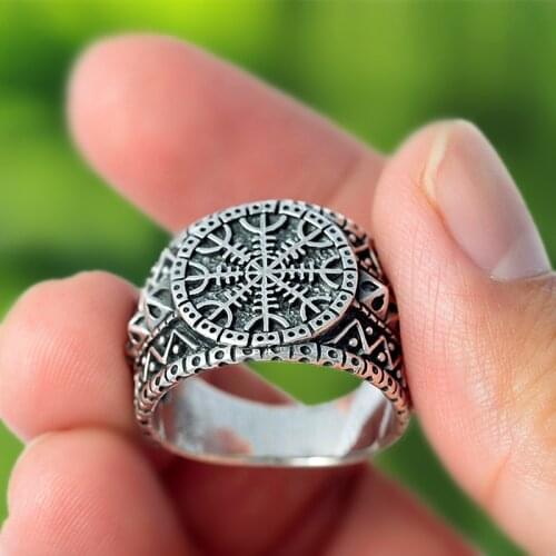 Viking Jewelry Helm of Awe Aegishjalmur Stainless Steel Ring Mens Norse Amulet Rings Gift for Him