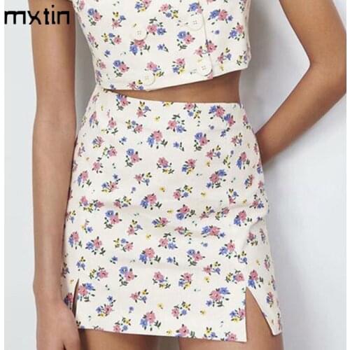 MXTIN 2021 Women Summer Fashion Mini Skirt Vintage Floral Print Streetwear Ladies Short Skirts Casual Faldas Vestidos Mujer