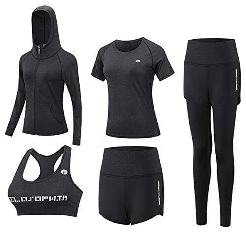Findci Womens 5-Piece Sports Suit Fitness Yoga Running Sportswear