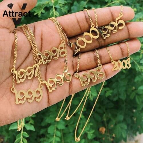 Gold Chain 1985-2019 Old English Number Necklace Birthday Year Statement Necklaces BFF Jewelry Bridesmaid Gift