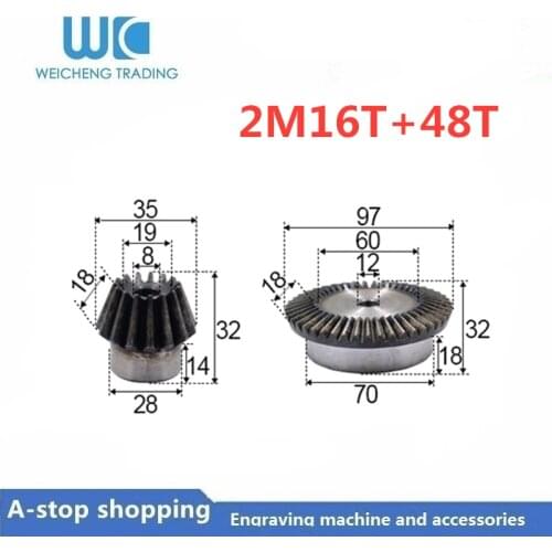 2pcs 1:3 Bevel Gear 2Modulus 16Teeth +48 teeth