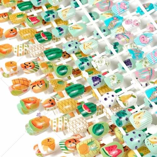 24Pcs/Set Kids Cartoon Style Fake Nails Full Cover Press Stick On Nails Children Nail Stickers False Nail Girls Nail Decor Gifts