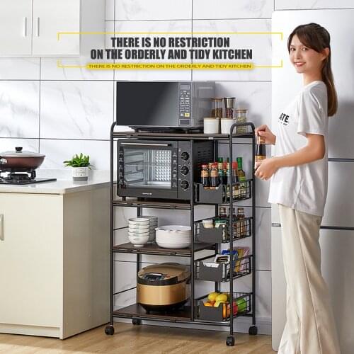 4 Tier Kitchen Shelf Storage Rack with Wheel Trolley Cart Organizer for Bathroom Shelfs Pots Microwave Stand Book Shoes Shelve