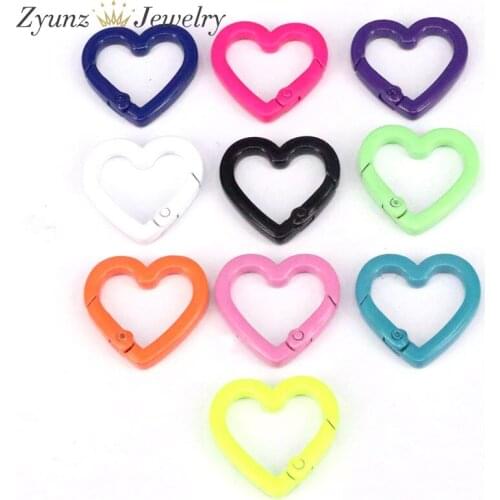 5PCS, Colorful Enamel Heart Spring Clasp, Easy open Spring Gate, Spring Gate Clasp Pendant for purse key jewelry Making