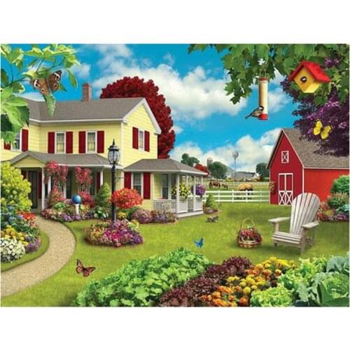 5D DIY Full Round/Square Diamond Painting "Garden Cottage"3D Embroidery Cross Stitch Rhinestone Mosaic Home Decor Gift Y418